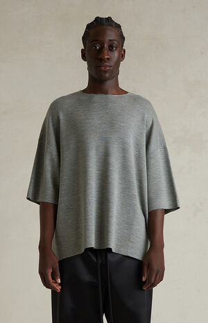 Concrete Heather Merino Wool Short Sleeve Knit T-Shirt image number 2