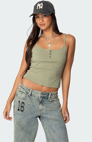 Ribbed Henley Tank Top image number 1
