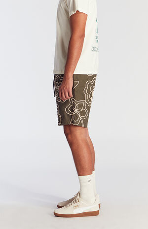 Olive Floral Embroidered Volley Shorts image number 3