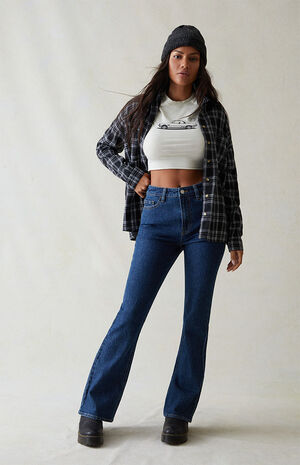 Eco Dark Blue Curve High Waisted Bootcut Jeans image number 2