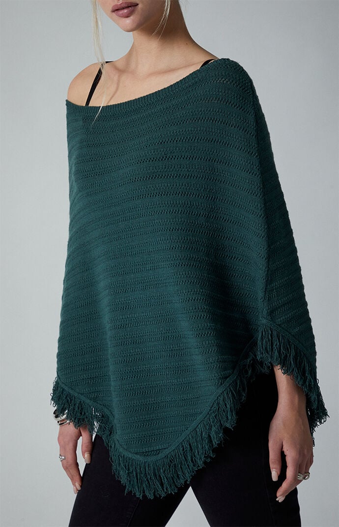 Third Charm Berlin Knit Fringe Poncho Sweater