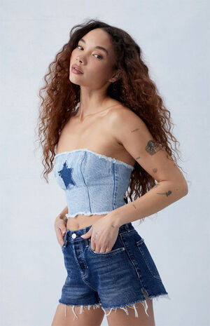 Eco Dark Indigo '70s Cutoff Denim Shorts image number 2