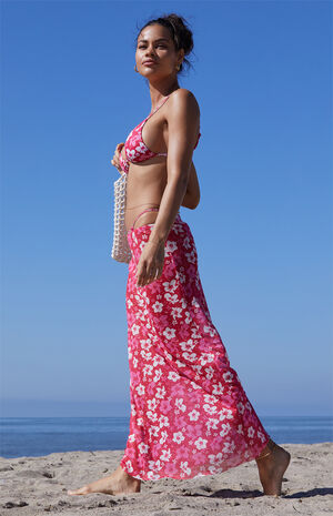 Pink Floral Destination Mesh Midi Skirt image number 2