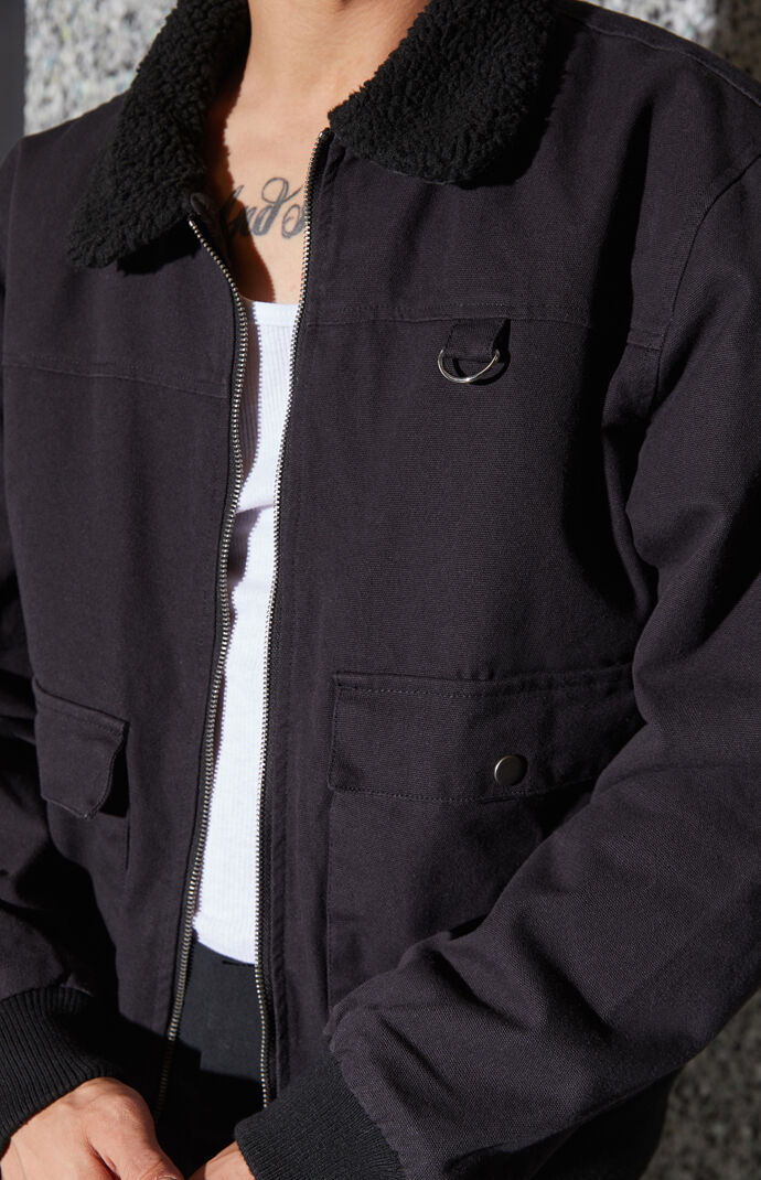 Black Sherpa Collar Bomber Jacket