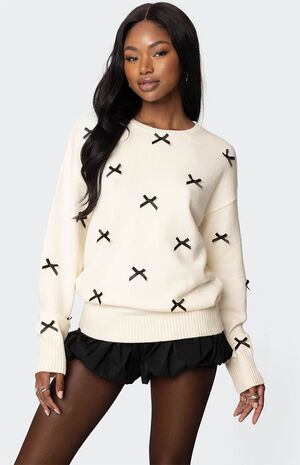 Satin Bow Oversized Sweater image number 1