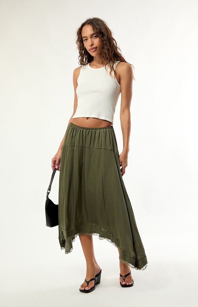 Daisy Street Anise Lace Asymmetrical Midi Skirt
