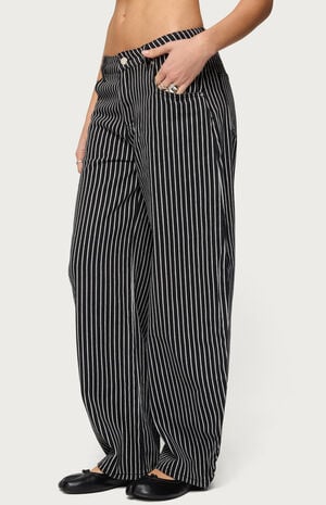 Pinstripe Low Rise Barrel Leg Jeans image number 2