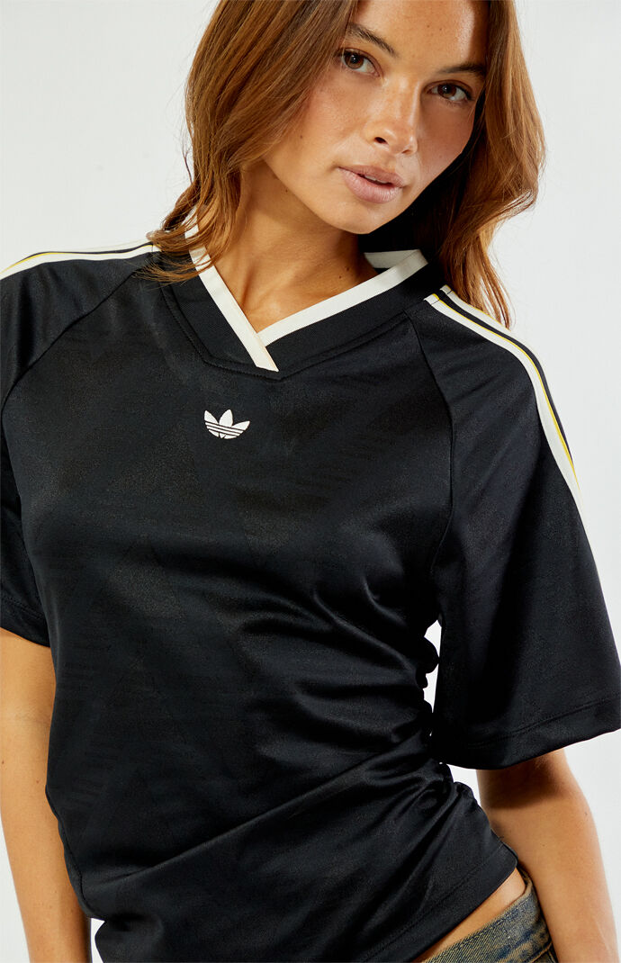 adidas Black Ruched Short Sleeve Football Jersey