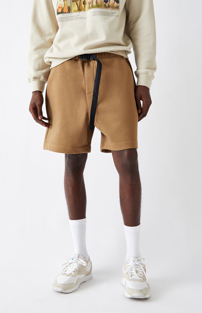 Brown Fleece Belted Volleyball Shorts