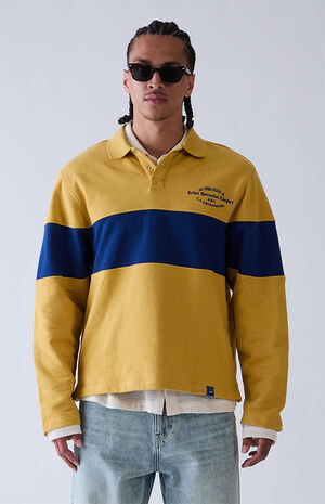 Yellow Long Sleeve Rugby Polo Shirt image number 2