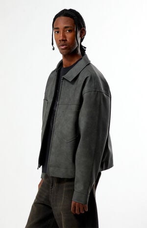 Gray Faux Leather Billie Gas Jacket image number 3