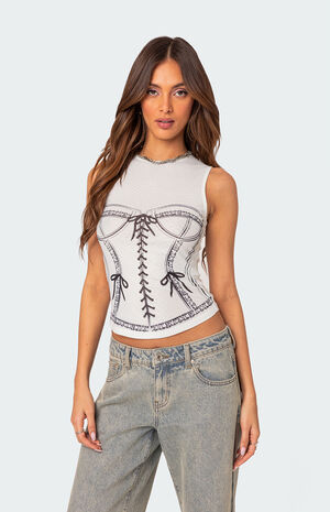 Maddie Graphic Sheer Mesh Top image number 1