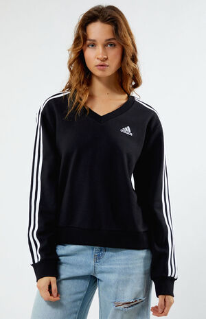 Black 3-Stripes V-Neck Sweatshirt image number 2