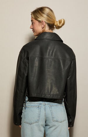 Faux Leather Lace-Up Cropped Jacket image number 5