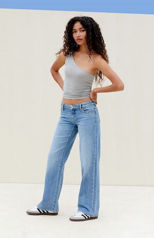 Medium Indigo Rivet Low Rise Girlfriend Jeans image number 1