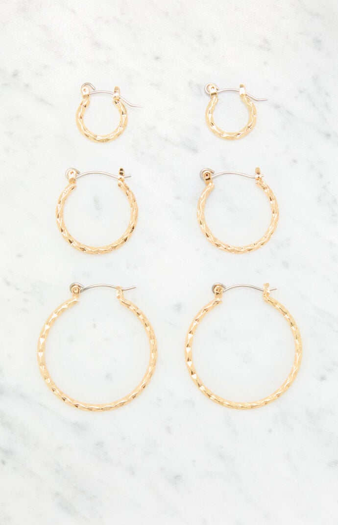 LA Hearts 3 Pack Hammered Hoop Earrings