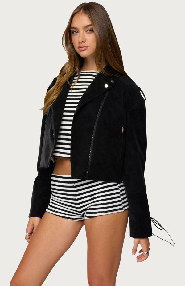 Edikted Ryder Faux Suede Biker Jacket