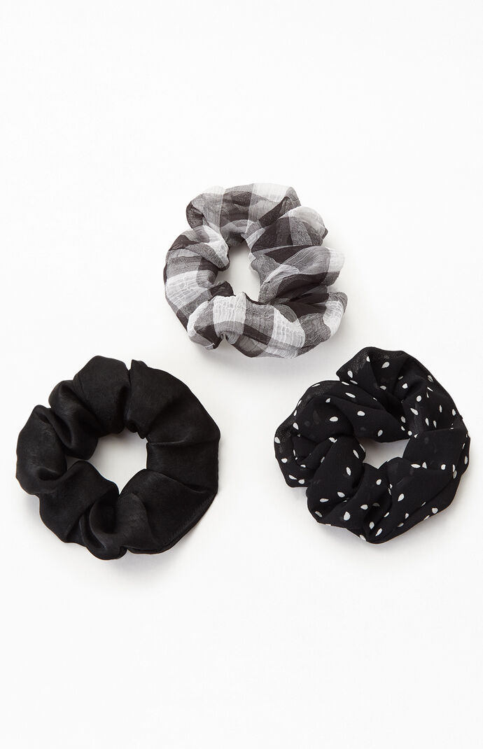 3 Pack Plaid And Dot Scrunchies