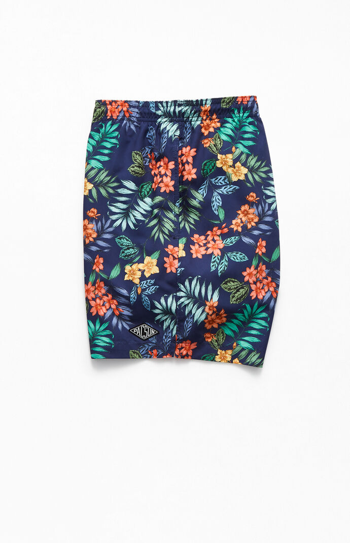 Navy Floral 17" Swim Trunks