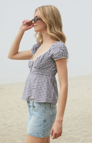 Blue & White Plaid Blair Short Sleeve Top image number 3