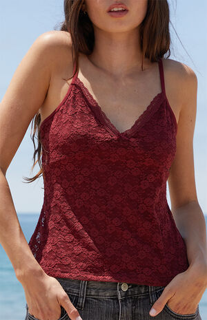 Burgundy Amara Lace Tank Top image number 2