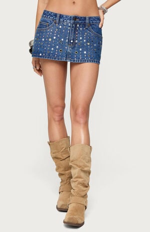 Edikted Studded Grommet Denim Mini Skort | PacSun
