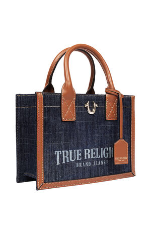 Modern Edge Denim and Faux Leather Tote Bag image number 2