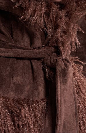 Tori Chocolate Faux Fur Trench Coat image number 5