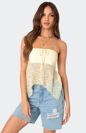 Embroidered Sheer Strapless Top image number 1