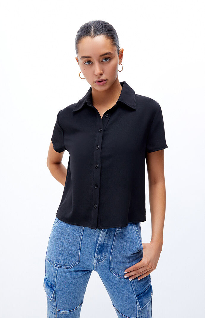 トップス the virgins heart button shoulder top Brown Short Sleeve Button Through Top