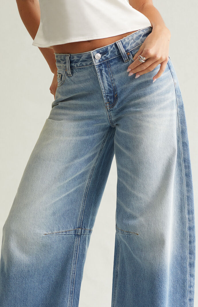 Pacsun Remi Baggy Barrel Jeans Knee Dart Light Blue