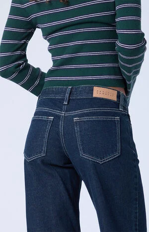 Sammy Ultimate Low Rise Straight Leg Jeans White Contrast Stitch Dark Blue image number 5