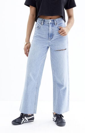 Nora Light Indigo Ripped Cropped Wide Leg Jeans image number 1