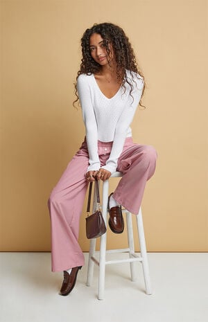 Mona Pointelle V-Neck Sweater image number 4