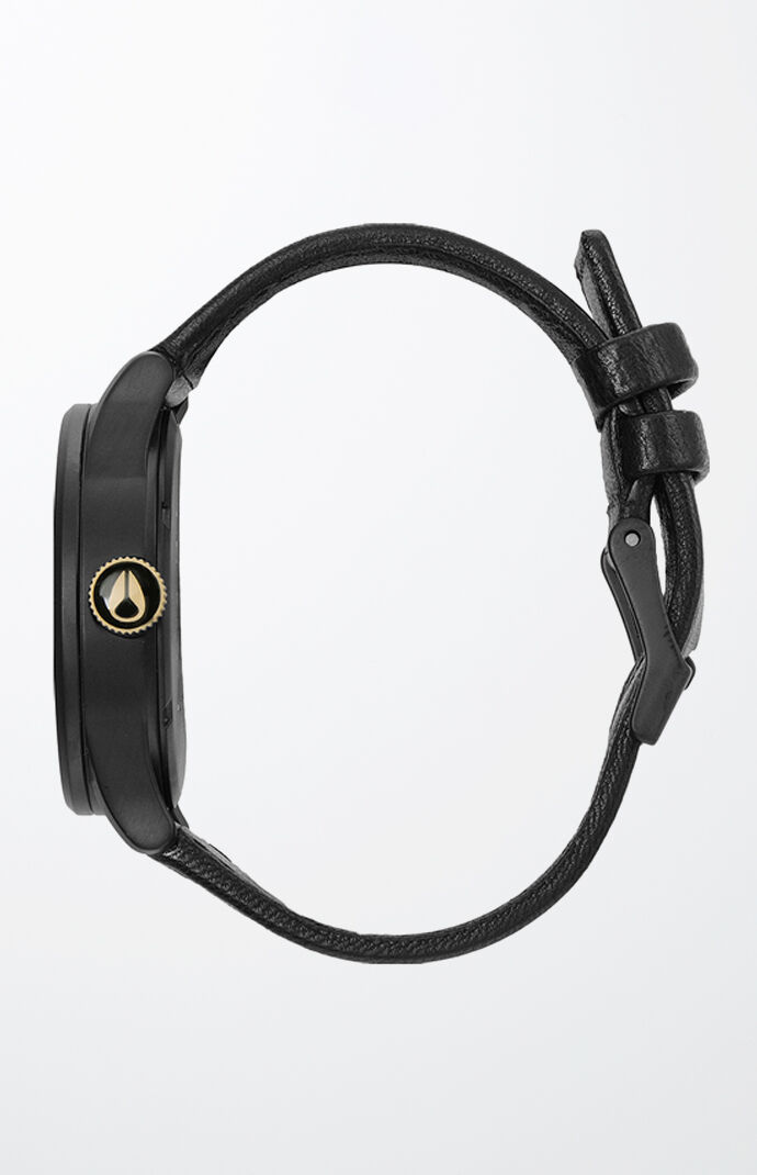 Nixon Black Gold Sentry Leather Watch PacSun PacSun