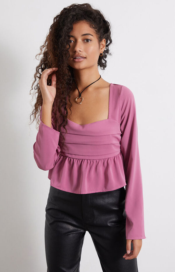 Ruched Long Sleeve Babydoll Top