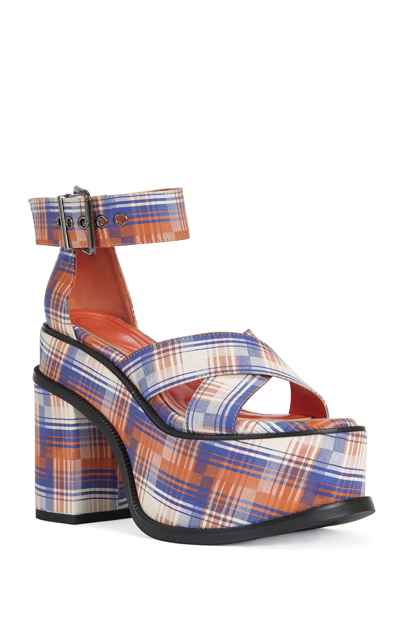 AZALEA WANG Women's Jaetyn Orange Plaid Platform Sandals