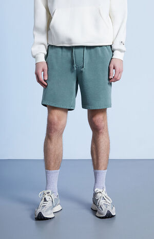 Green Solid Fleece Volley Sweat Shorts image number 2