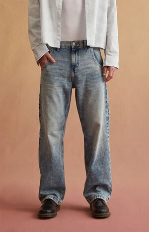 Light Blue Back Panel Baggy Jeans