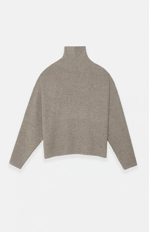 Heather Grey Heavy Waffle Knit Turtleneck Sweater image number 1
