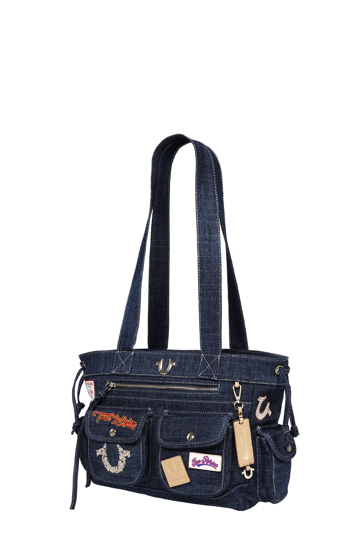 True Religion Dark Denim Multi Patch Tote Bag