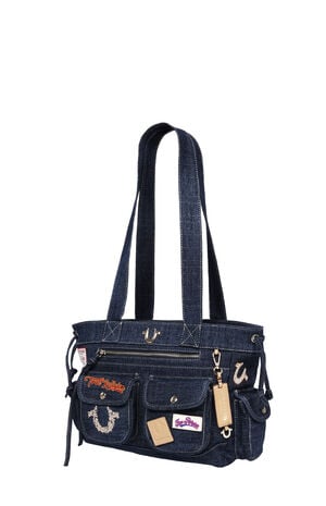 Dark Denim Multi Patch Tote Bag image number 3