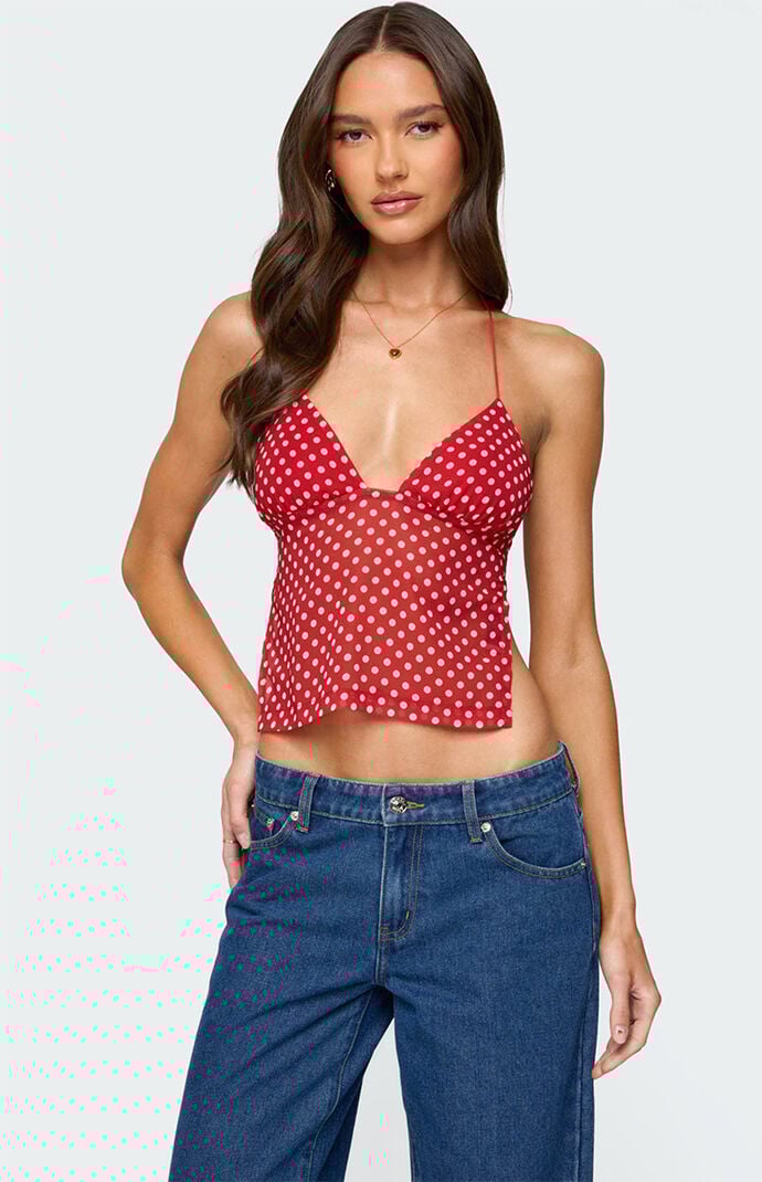 Edikted Polka Dot Backless Chiffon Top