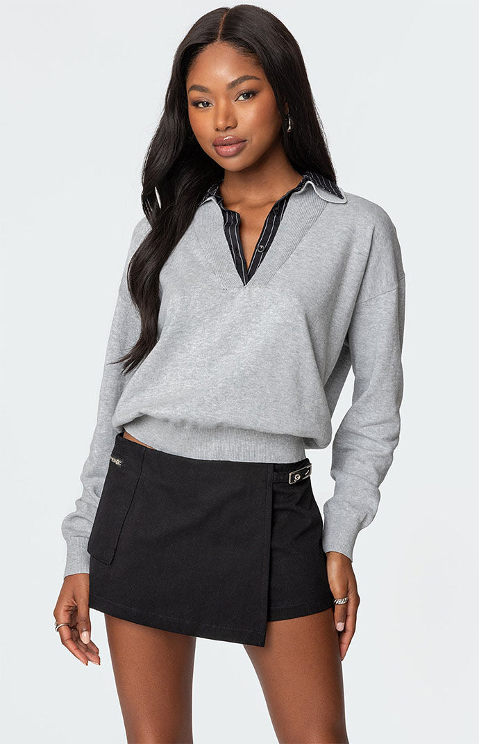 Edikted Rue Double Collared Sweater | PacSun