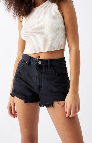 Pacsun Black Distressed High Waisted Denim Festival Shorts Pacsun