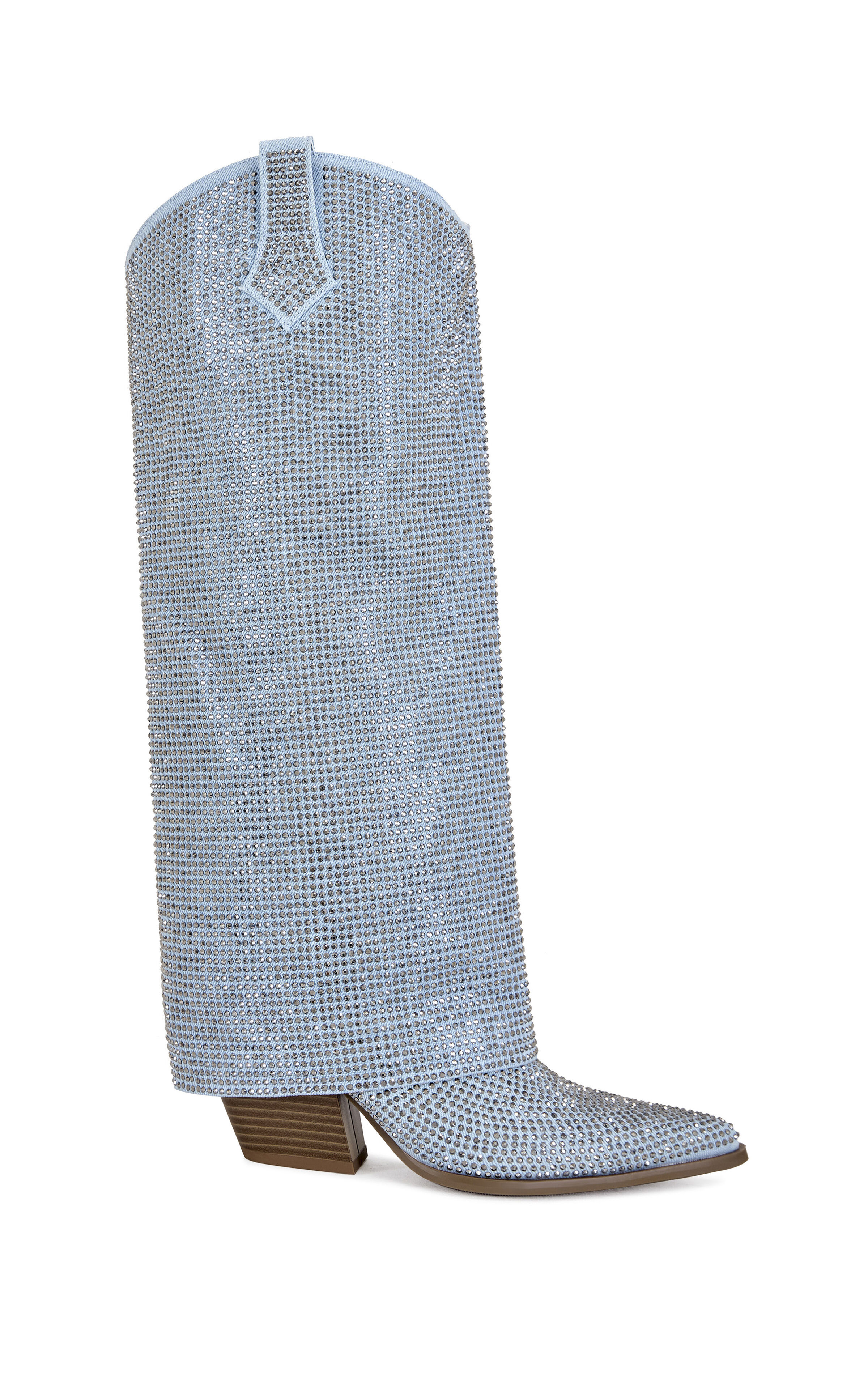 AZALEA WANG Women's Banian Denim Crystal Foldover Western Boots