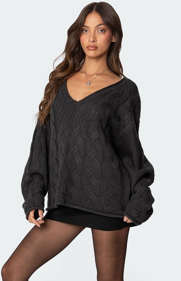 Edikted Inga Oversized Cable Knit Sweater | PacSun