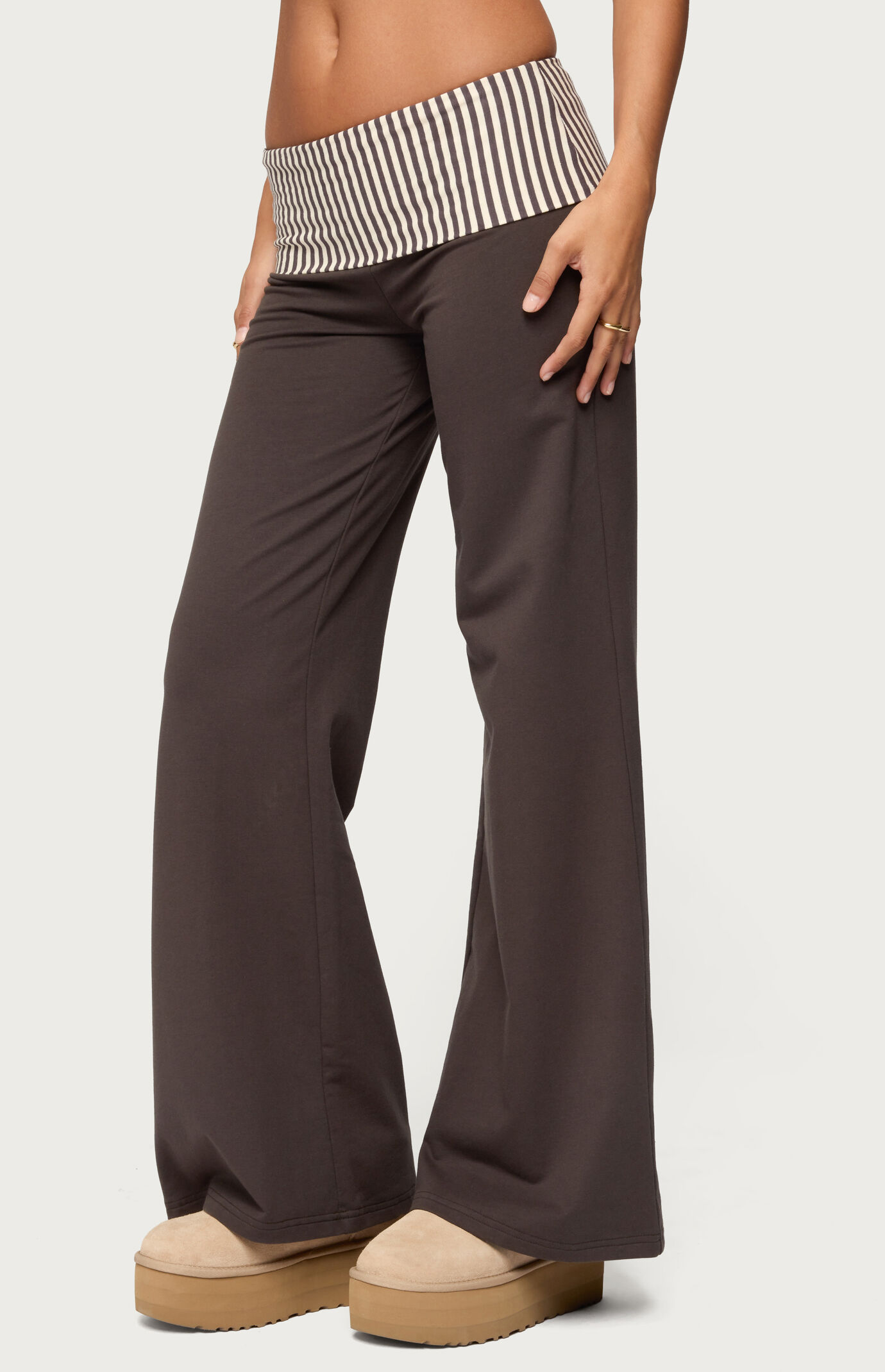 Edikted Meshey Striped Fold Over Pants
