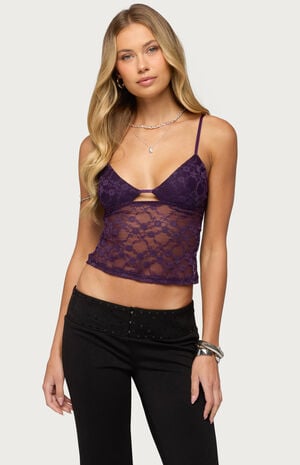 Sheer Lace Cutout Tank Top image number 1