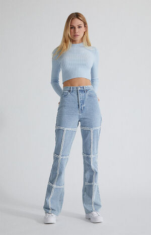 Eco Frayed High Waisted Bootcut Jeans image number 1